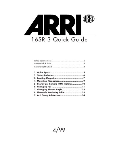 ARRI Arriflex 16SR-3 Quick Guide - cover page