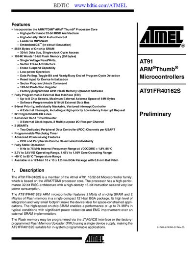 Atmel AT91FR40162S Handbook - cover page