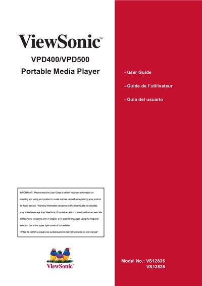 ViewSonic VPD400/VPD500 Portable Media Player User Guide - cover page