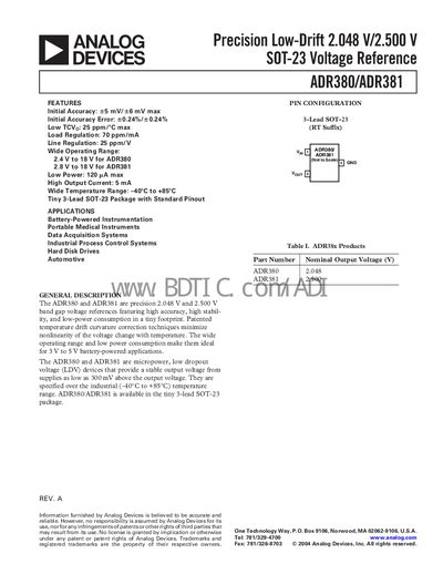 Analog Devices ADR380/ADR381 Voltage Reference Datasheet - cover page
