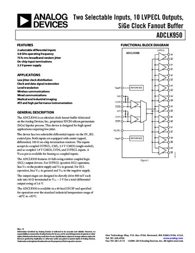 Analog Devices ADCLK950 Clock Fanout Buffer Datasheet - cover page