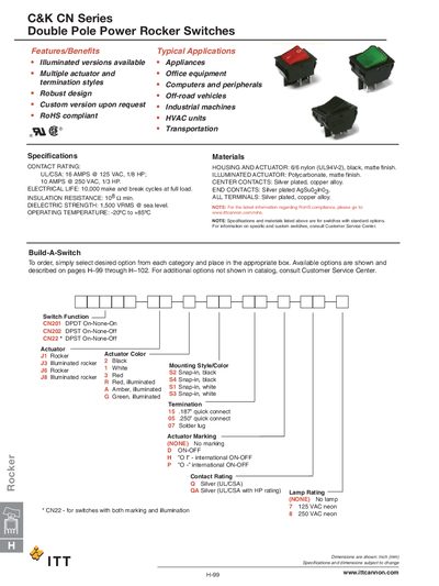 ITT C&K CN Series Double Pole Power Rocker Switches Product Leaflet - cover page