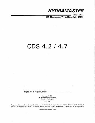 HydraMaster CDS 4.2/4.7 Machine Operation and Maintenance Manual - cover page