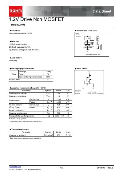 ROHM RUE002N05 Datasheet - cover page