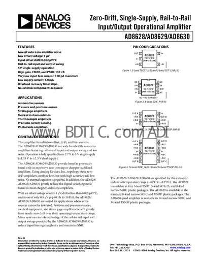 Analog Devices AD8628/AD8629/AD8630 Operational Amplifier Datasheet - cover page