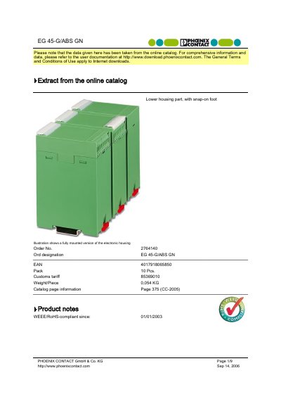 Phoenix Contact EG 45-G/ABS GN Handbook - cover page