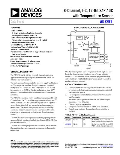 Analog Devices AD7291 Data Sheet - cover page