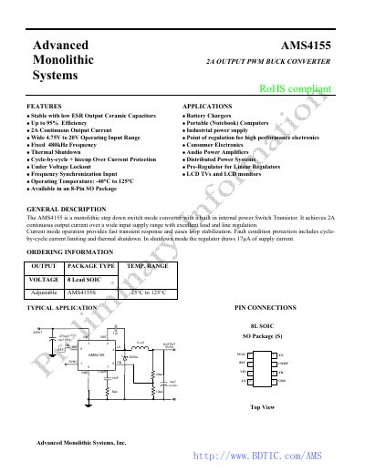 Advanced Monolithic Systems AMS4155 Datasheet - cover page