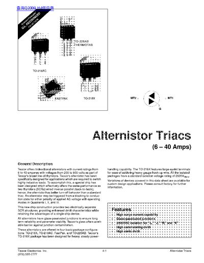 TO-218AC TO-220AB THERMOTAB FASTPAK TO-218X Alternistor Triacs - cover page