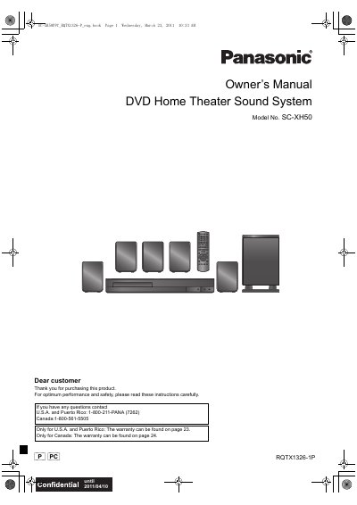 Panasonic SC-XH50 Home Theater Sound System Owner's Manual - cover page