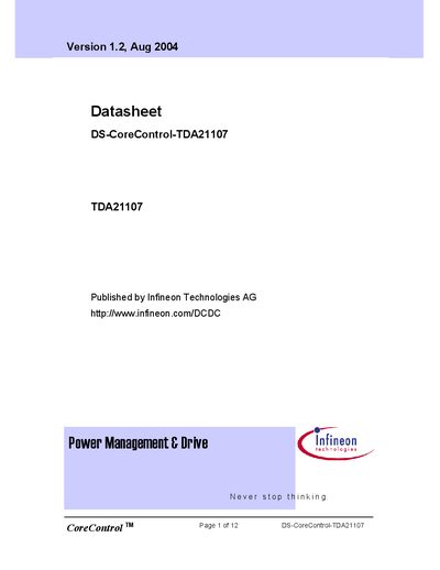 Infineon TDA21107 CoreControl High‑Speed Driver Datasheet - cover page