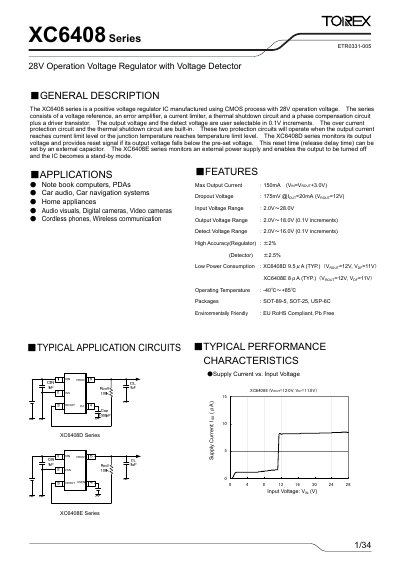 Torex XC6408 Series Voltage Regulator Datasheet - cover page