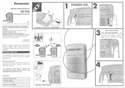 Panasonic RF-P50 FM-AM Receiver Operating Instructions - cover page