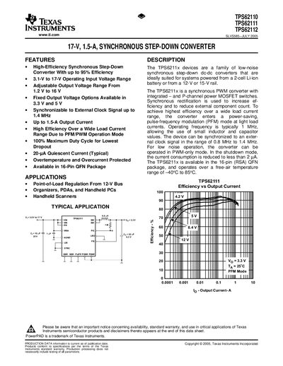 Texas Instruments TPS62110/TPS62111/TPS62112 Datasheet - cover page