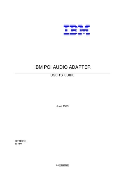 IBM PCI Audio Adapter User Guide - cover page
