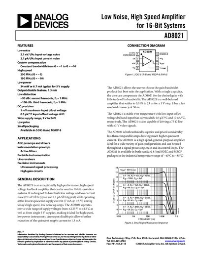 Analog Devices AD8021 Datasheet - cover page