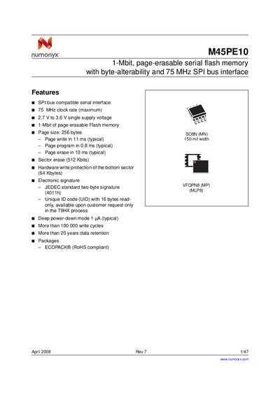 Numonyx M45PE10 Datasheet - cover page
