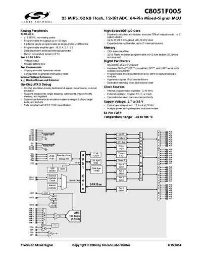 Silicon Laboratories C8051F005 Datasheet - cover page