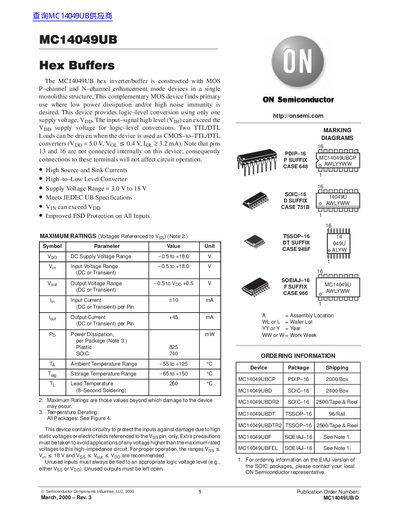 ON Semiconductor MC14049UB Hex Buffer Handbook - cover page