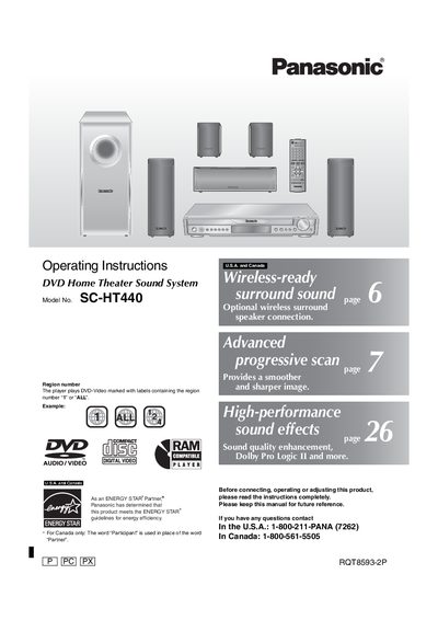 Panasonic SA-HT440 DVD Home Theater Sound System Operating Instructions - cover page
