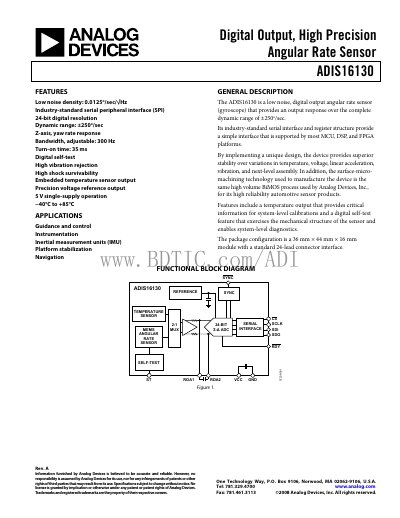 Analog Devices ADIS16130 Angular Rate Sensor Datasheet - cover page