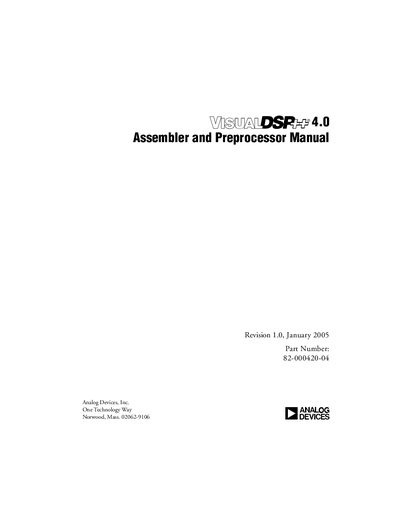 Analog Devices VisualDSP++ 4.0 Assembler and Preprocessor Manual - cover page