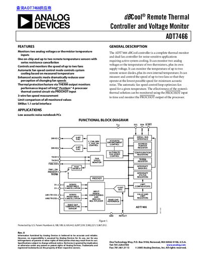 Analog Devices ADT7466 dBCool Remote Thermal Controller Datasheet