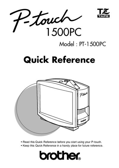 Brother PT-1500PC Label Printer Quick Reference - cover page