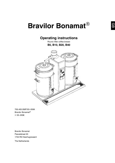 Bravilor Bonamat B5/B10/B20/B40 Round-Filter Coffee Brewer Operating Instructions - cover page