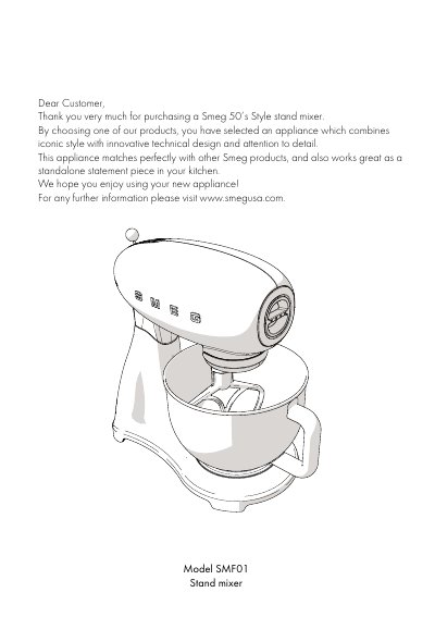 Smeg SMF01 Stand Mixer User Manual - cover page