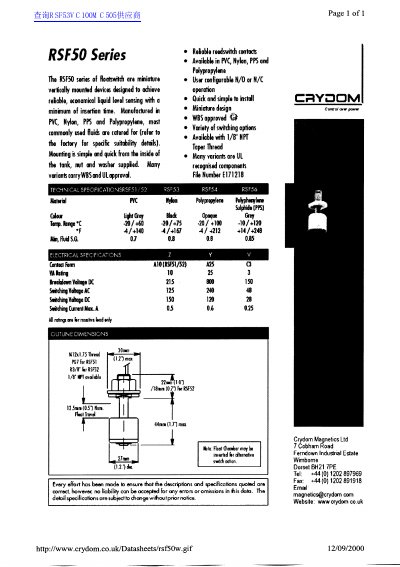 Crydom RSF50 Series Footswitch Datasheet - cover page