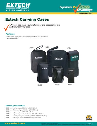 Extech CA900/CA899/CA895/409992/409996/409997 Carrying Cases Product Leaflet