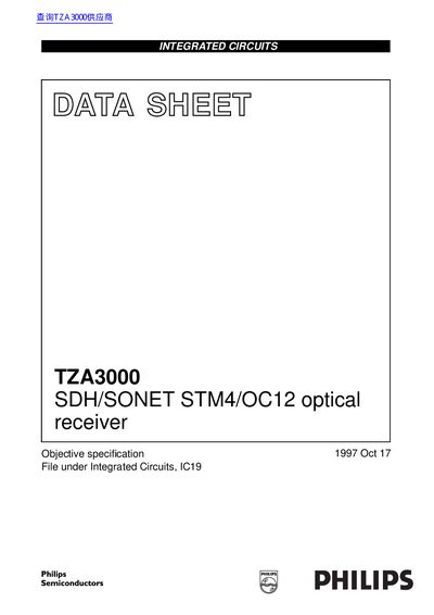 Philips TZA3000 SDH/SONET STM4/OC12 Optical Receiver Datasheet - cover page