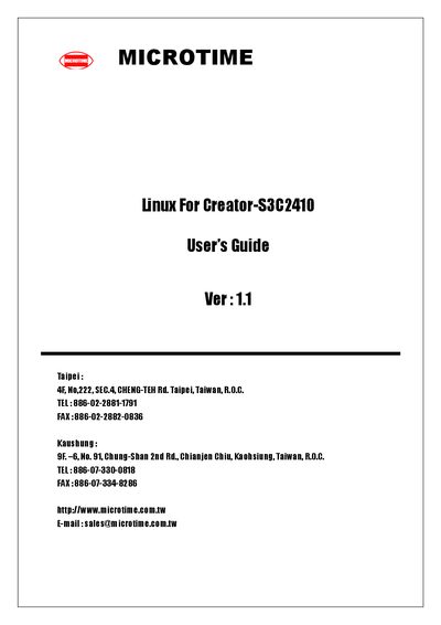 Microtime Creator-S3C2410 Linux Manual - cover page