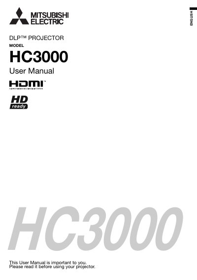 Mitsubishi Electric HC3000 Projector User Manual - cover page