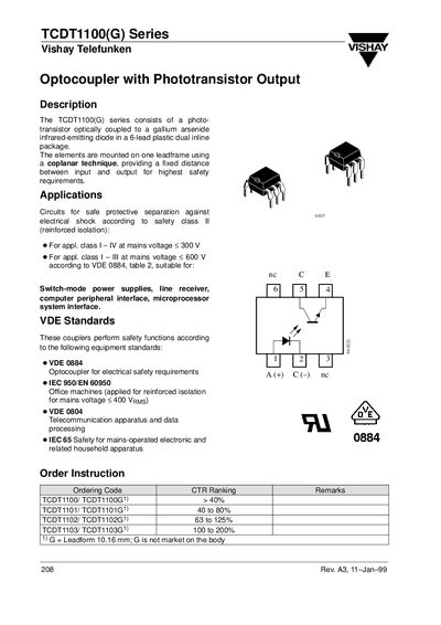 Vishay TCDT1100(G) Optocoupler Datasheet - cover page