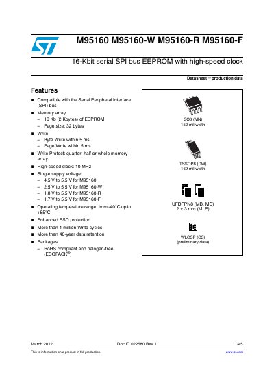 ST M95160 M95160-W M95160-R M95160-F handbook