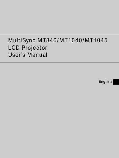 NEC MultiSync MT840/MT1040/MT1045 LCD Projector User Manual - cover page