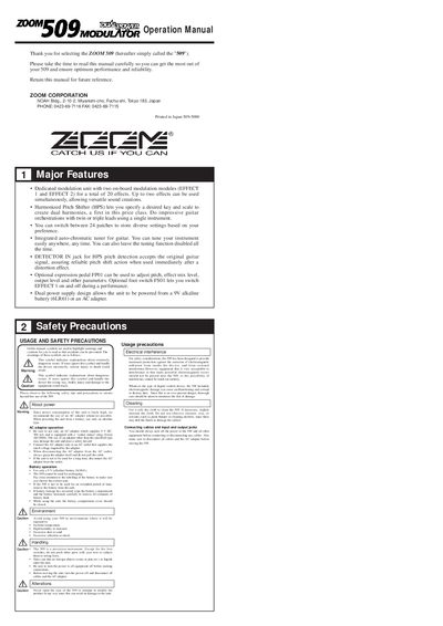ZOOM 509 Operation Manual - cover page