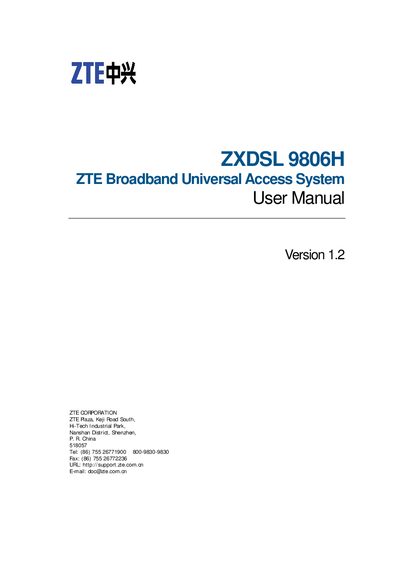ZTE ZXDSL 9806H Broadband Universal Access System User Manual - cover page
