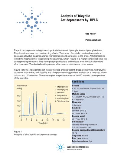 Agilent 1100 Series Analysis of Tricyclic Antidepressant Drugs by HPLC Application Note - cover page