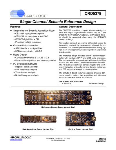 Cirrus Logic CRD5378 Single-Channel Seismic Reference Design Manual - cover page