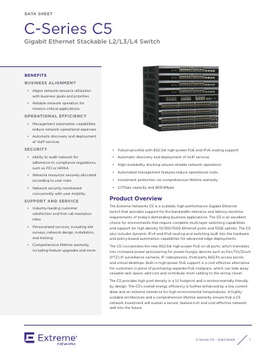 Extreme Networks C-Series C5 Gigabit Ethernet Switch Data Sheet - cover page