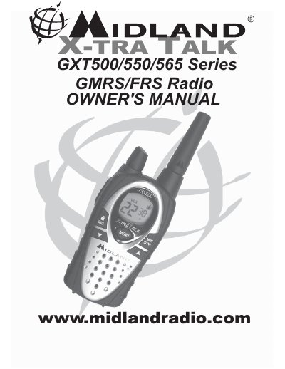 Midland GXT500/550/565 Series GMRS/FRS Radio Owner's Manual - cover page