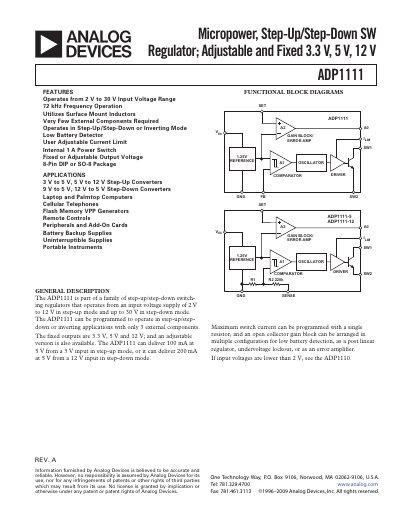 Analog Devices ADP1111 Switching Regulator Datasheet - cover page