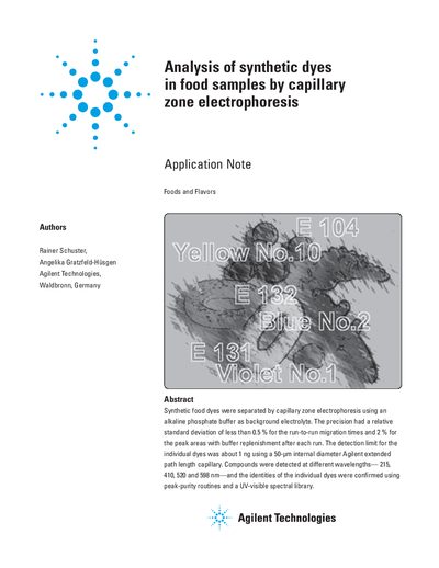 Agilent Analysis of Synthetic Dyes in Food Samples by CZE Application Note - cover page