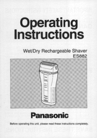 Panasonic ES882 Wet/Dry Rechargeable Shaver Operating Instructions - cover page