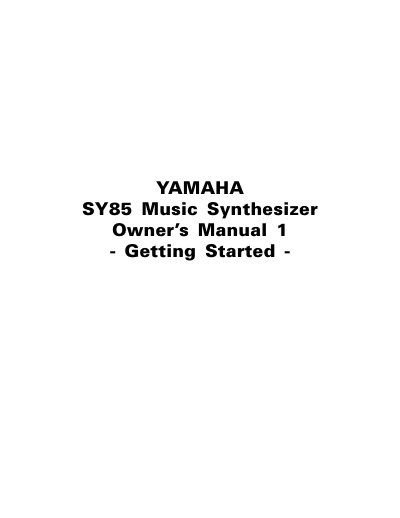 Yamaha SY85 Music Synthesizer Owner's Manual - cover page