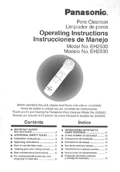 Panasonic EH2500 Pore Cleanser Operating Instructions - cover page