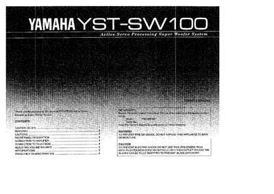 Yamaha YST-SW100 Super Woofer User Manual - cover page